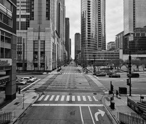 Preview wallpaper street, road, buildings, city, black and white
