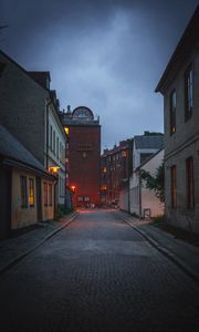 Preview wallpaper street, road, evening, buildings