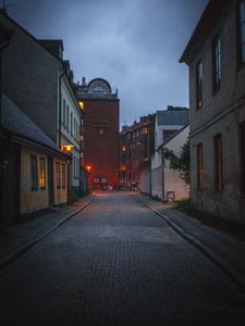 Preview wallpaper street, road, evening, buildings