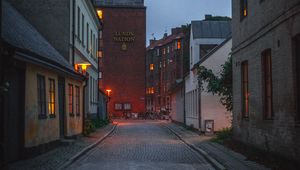 Preview wallpaper street, road, evening, buildings