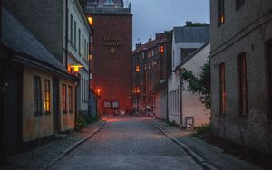 Preview wallpaper street, road, evening, buildings