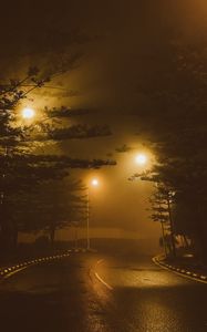 Preview wallpaper street, road, lantern, glow, night