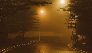 Preview wallpaper street, road, lantern, glow, night