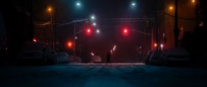 Preview wallpaper street, silhouette, dark, night, snow