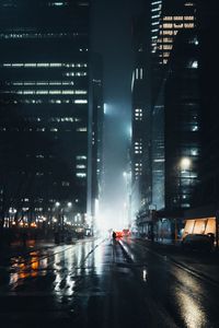 Preview wallpaper street, silhouette, night, fog, light, city