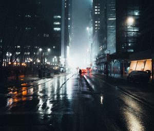 Preview wallpaper street, silhouette, night, fog, light, city