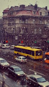 Preview wallpaper street, snow, cars, movement, life