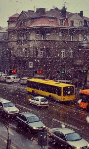 Preview wallpaper street, snow, cars, movement, life