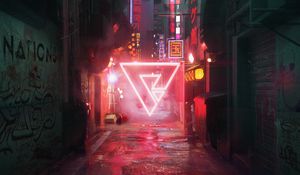 Preview wallpaper street, triangle, cyberpunk, neon