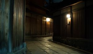 Preview wallpaper street, tunnel, buildings, light, night