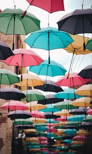 Preview wallpaper street, umbrella, colorful, decor