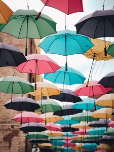 Preview wallpaper street, umbrella, colorful, decor