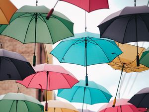 Preview wallpaper street, umbrella, colorful, decor