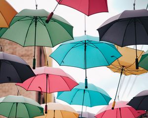 Preview wallpaper street, umbrella, colorful, decor