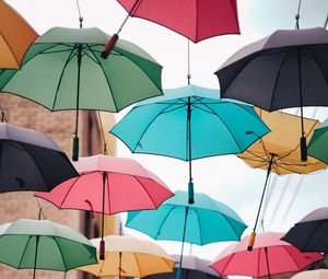 Preview wallpaper street, umbrella, colorful, decor