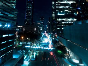 Preview wallpaper street, urban, lights, backlight, buildings, architecture