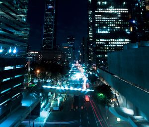 Preview wallpaper street, urban, lights, backlight, buildings, architecture