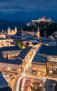 Preview wallpaper streets, roads, lights, freezelight, buildings, city, night