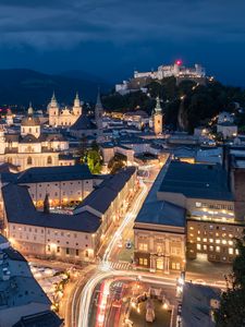 Preview wallpaper streets, roads, lights, freezelight, buildings, city, night