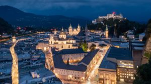 Preview wallpaper streets, roads, lights, freezelight, buildings, city, night