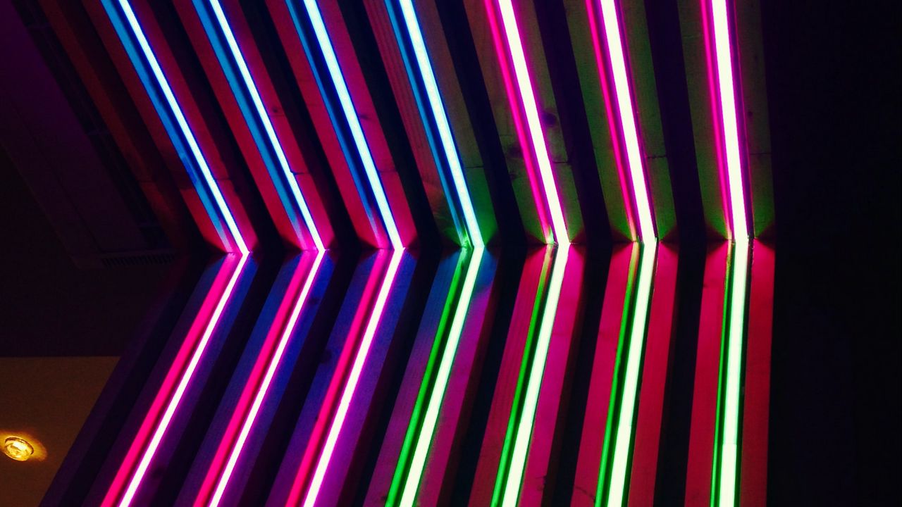 Wallpaper stripes, lamps, glow, dark