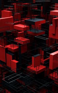 Preview wallpaper structure, blocks, 3d, red, black