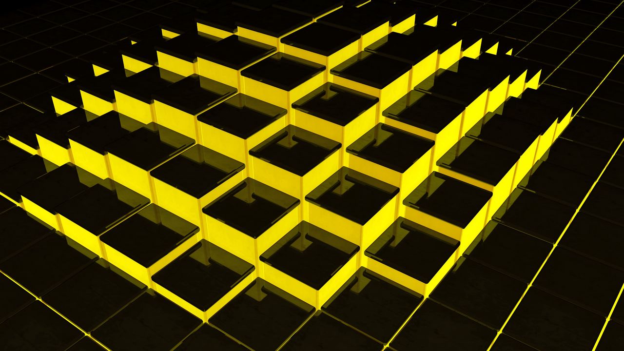 Wallpaper structure, cubes, 3d, yellow, black