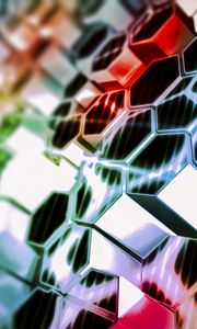 Preview wallpaper structure, hexagons, colorful, light, glare