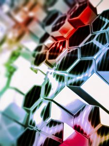 Preview wallpaper structure, hexagons, colorful, light, glare