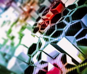 Preview wallpaper structure, hexagons, colorful, light, glare