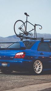 Preview wallpaper subaru, auto, blue, bike