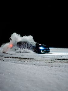 Preview wallpaper subaru, car, blue, drift, snow