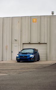Preview wallpaper subaru, car, blue, parking, front view