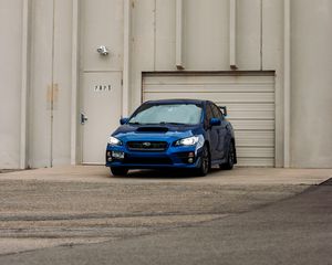 Preview wallpaper subaru, car, blue, parking, front view