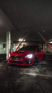 Preview wallpaper subaru, car, red, front view, parking