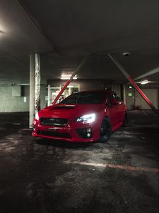 Preview wallpaper subaru, car, red, front view, parking