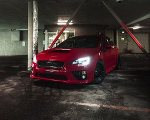 Preview wallpaper subaru, car, red, front view, parking