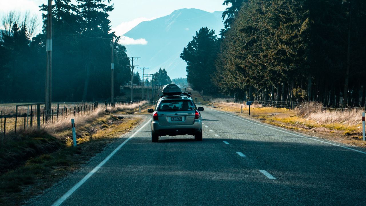 Wallpaper subaru, car, road, travel, trees