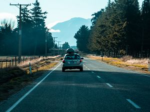 Preview wallpaper subaru, car, road, travel, trees