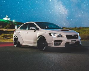 Preview wallpaper subaru, car, side view, spoiler, white