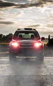 Preview wallpaper subaru, car, suv, black, light, smoke