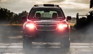 Preview wallpaper subaru, car, suv, black, light, smoke