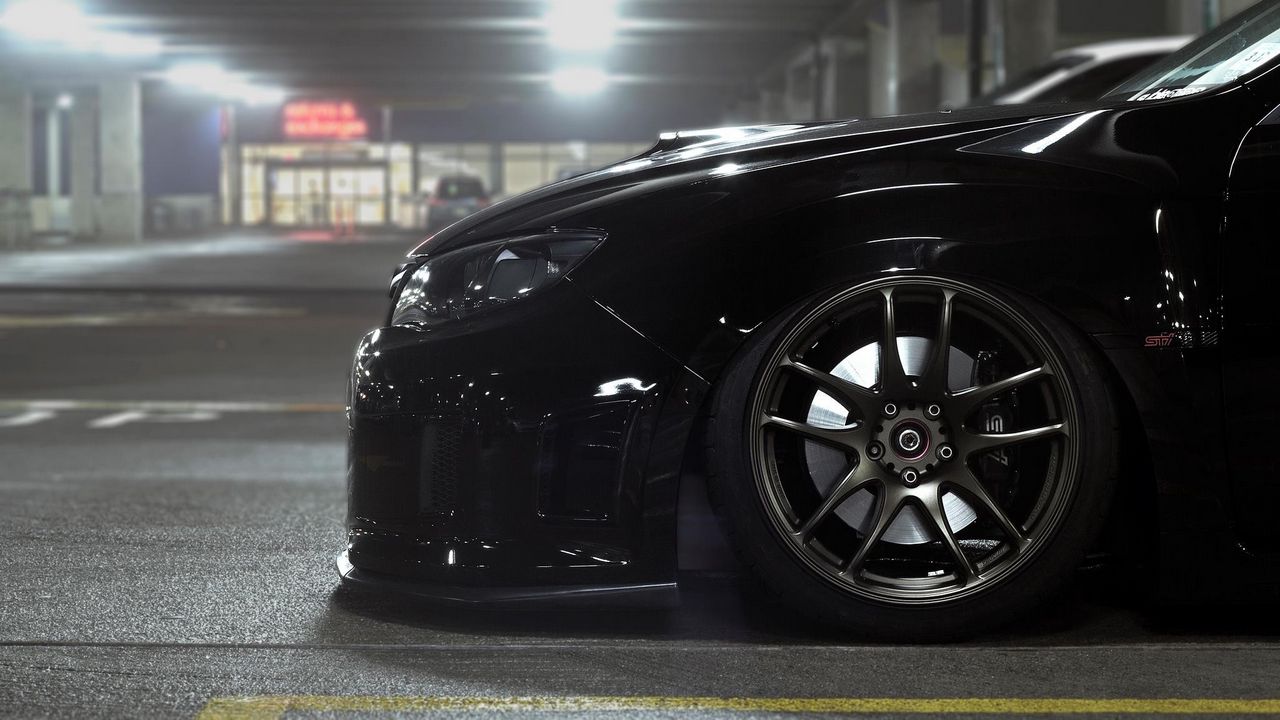 Wallpaper subaru, impreza, black, wheels hd, picture, image