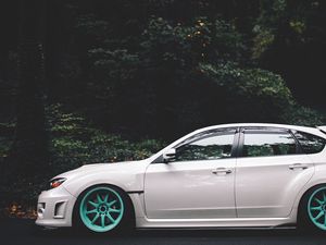 Preview wallpaper subaru, impreza, wheels, side view, white