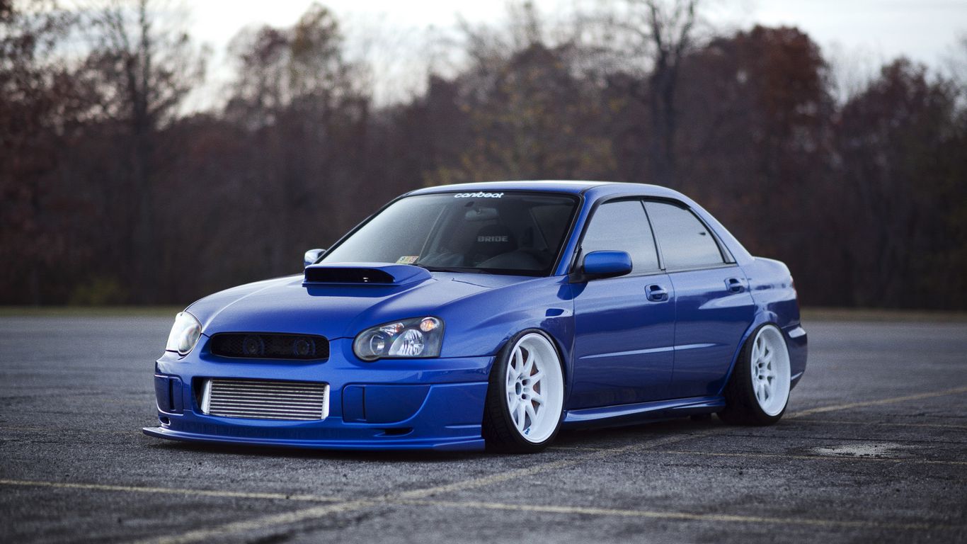 Download Wallpaper 1366x768 Subaru Impreza Wrx Sti Subaru Tuning Blue Tablet Laptop Hd Background