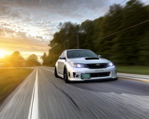 Preview wallpaper subaru impreza wrx, traffic, auto, road