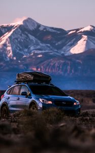 Preview wallpaper subaru outback, subaru, crossover, blue, trip, mountains, country