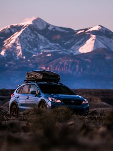 Preview wallpaper subaru outback, subaru, crossover, blue, trip, mountains, country