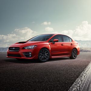 Preview wallpaper subaru, red, road, side view