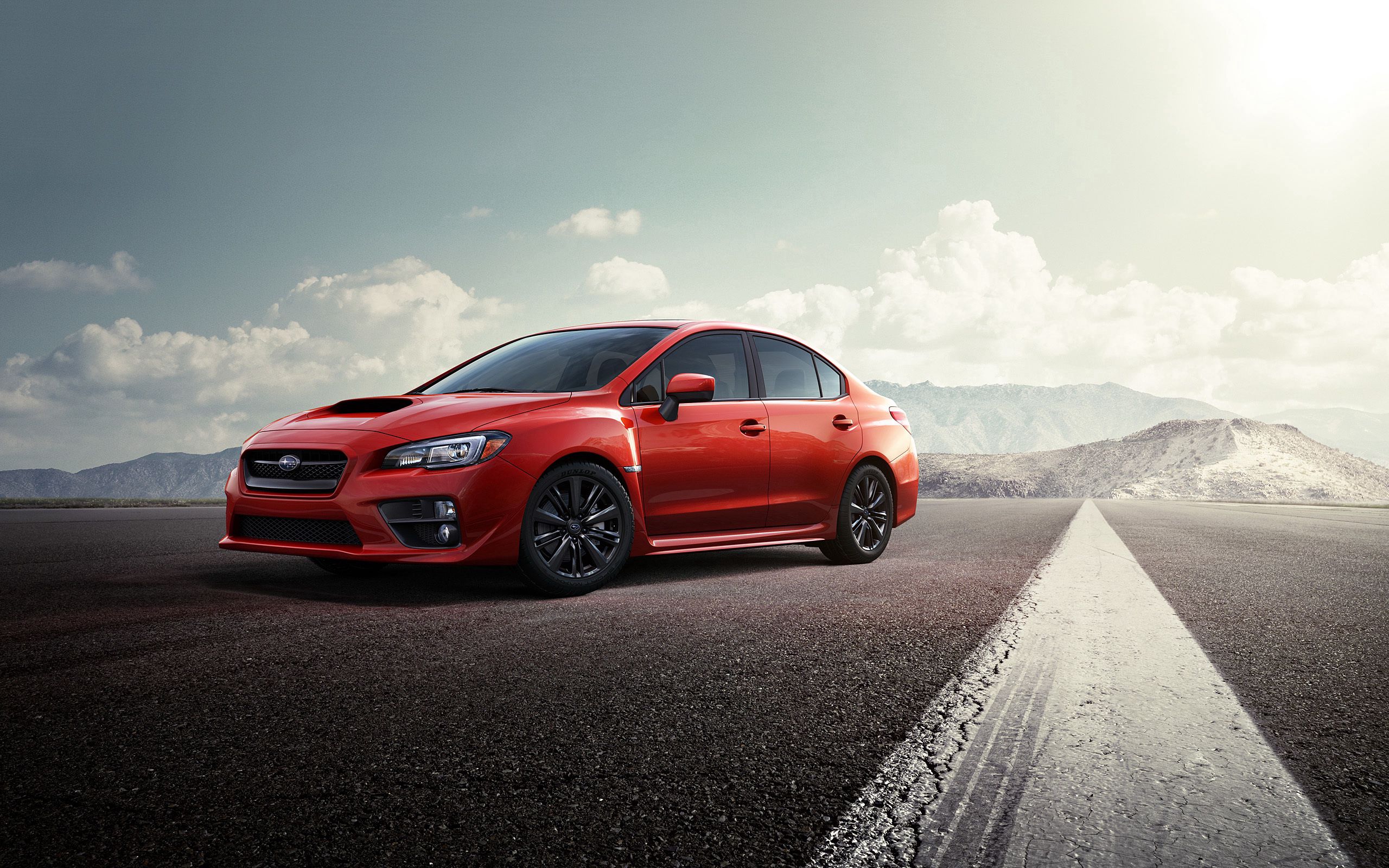 Download wallpaper 2560x1600 subaru, red, road, side view hd background
